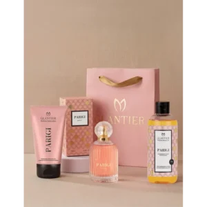 Zestaw Prezentowy Parigi- Perfumy Parigi + Balsam do Ciała + Olejek do Mycia Ciała + Różowa Torba