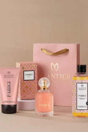 Zestaw Prezentowy Parigi- Perfumy Parigi + Balsam do Ciała + Olejek do Mycia Ciała + Różowa Torba